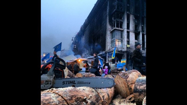 KIEV, UKRAINE:  "Cutting wood to keep volunteers warm as they continue to guard Independence Square in Kiev." - CNN's Khalil Abdallah on March 5.  Follow Khalil on Instagram at <a href="index.php?page=&url=http%3A%2F%2Finstagram.com%2Fmadcameraman" target="_blank" target="_blank">instagram.com/madcameraman</a>.