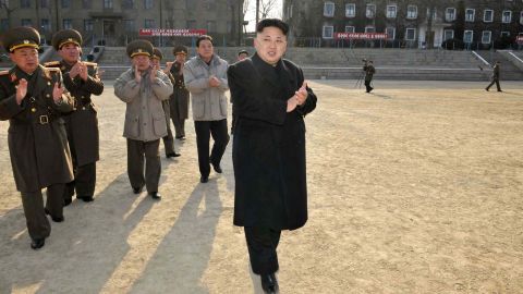 North Korean leader Kim Jong-Un inspects the command of the Korean People's Army.