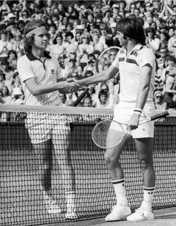 The actual type of handshake has evolved over the years, too. Here's the traditional shake offered up by John McEnroe, left, and Jimmy Connors at Wimbledon in 1977. 