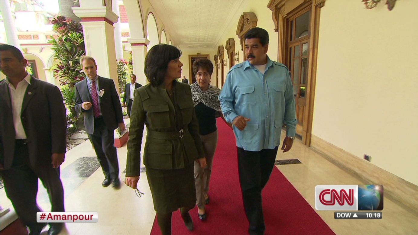 Shooting Christiane Amanpour's interview with Venezuelan President Maduro took us a week, with a crew of almost a dozen people. Senior Producer Ken Olshansky shows us some (literal) snapshots of some of the moments leading up to the broadcast.<br /><br />Here, Christiane walks with President Maduro. Walking behind them is Maduro's very skilled interpreter, Maria, who also worked for the late President Hugo Chavez.