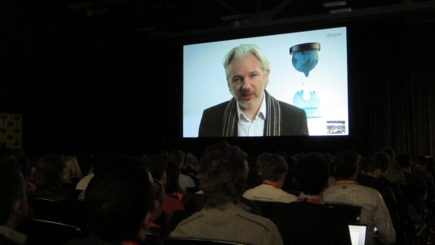 Exiled WikiLeaks founder Julian Assange addressed the SXSW audience in Austin, Texas, via livestream from London.