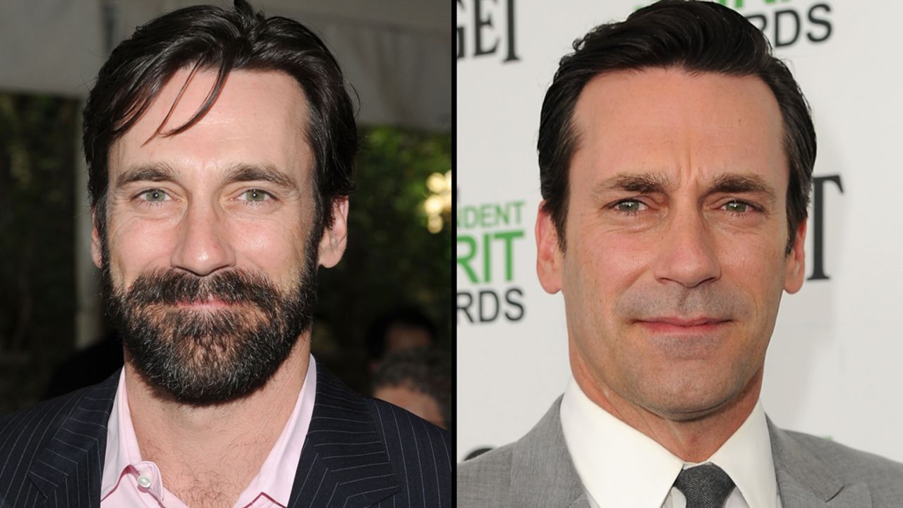 John Hamm appears with a beard in January 2010 and without one this month. 