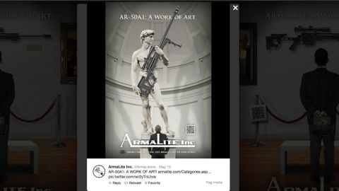 ArmaLite tweeted this image of the statue of David holding a gun last May, but it raised the ire of Italian officials only recently. 