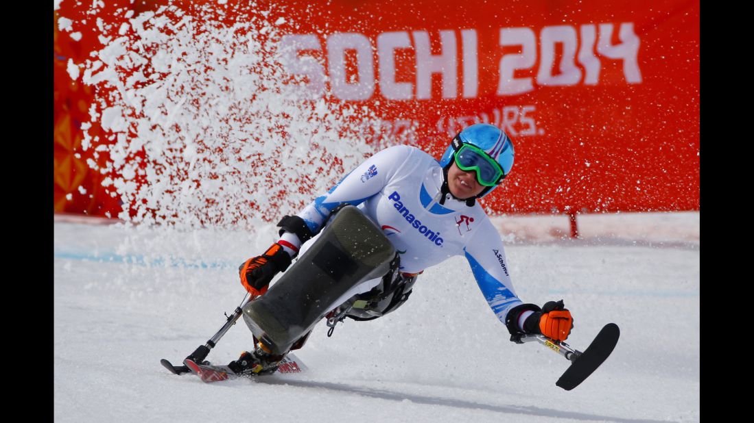 Austrian skier Claudia Loesch races in the women's downhill on Saturday, March 8. 
