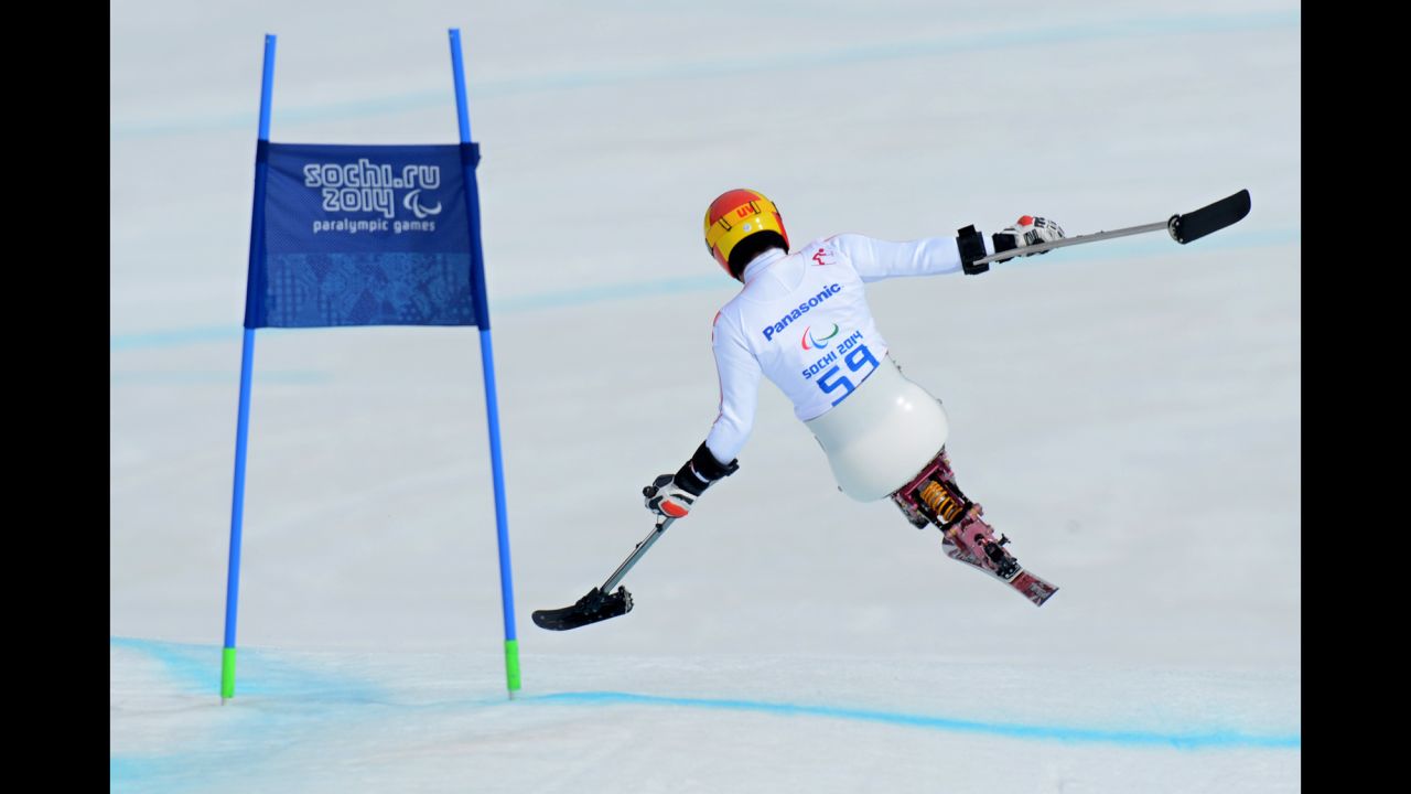 Japanese skier Takeshi Suzuki competes in the men's downhill on March 8. 