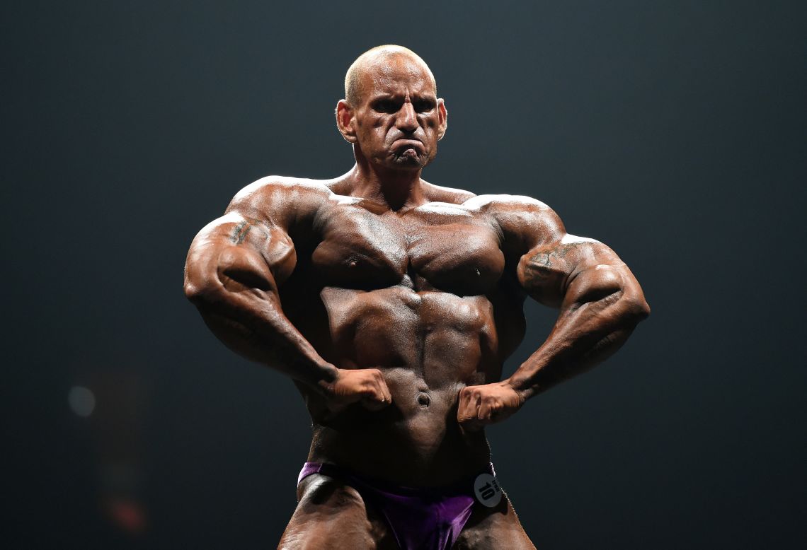 Luke Timms poses during the IFBB Australian Pro Grand Prix XIV bodybuilding competition on Saturday, March 8.
