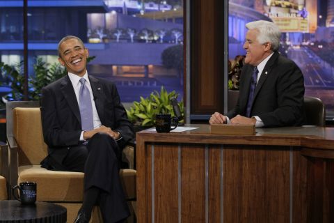Obama laughs during an interview with then-"Tonight Show" host Jay Leno on August 6, 2013. Asked about the appearance, White House spokesman Jay Carney said Obama was "trying to communicate with Americans where they are."