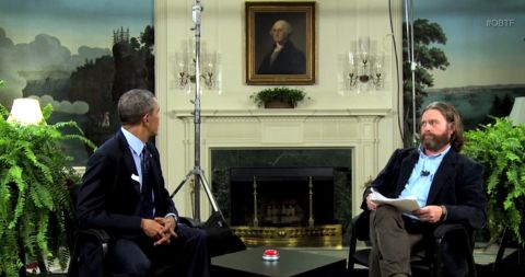 President Barack Obama appeared with comedian Zach Galifianakis for the "Funny or Die" online show "Between Two Ferns" to push young adults to sign up for Obamacare. The President has an uneven record on delivering one-liners. Click through the images to see him as comedian in chief.