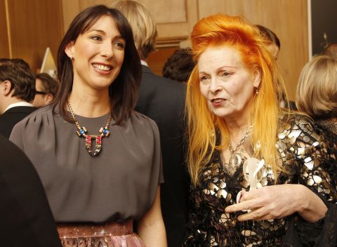 Since helping to forge Britain's punk look in the 1970s, Westwood has become one of the country's most prestigious designers, pictured here with the country's first lady, Samantha Cameron. 