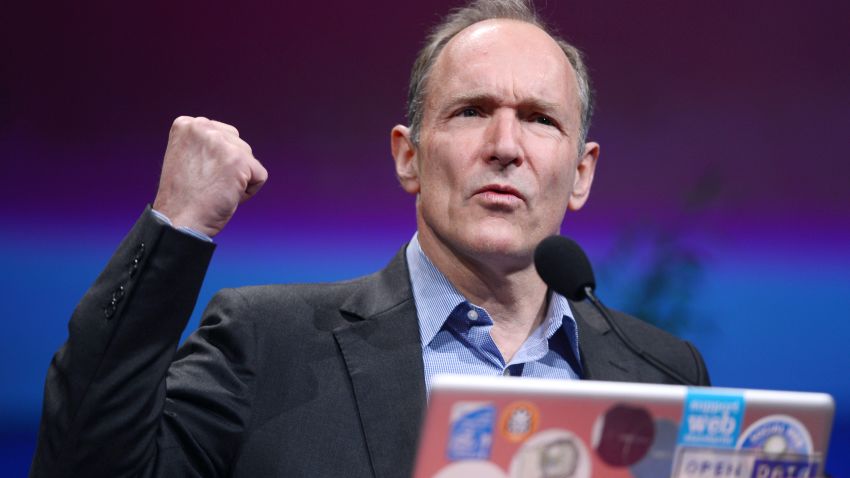 Tim Berners-Lee, the man credited with inventing the world wide web, gives a speech on April 18, 2012 in Lyon, central France, during the World Wide Web 2012 international conference on April 18, 2012 in Lyon.