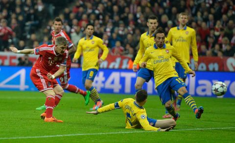 Bayern took the lead nine minutes after the interval when Bastian Schweinsteiger fired home from close range after Arsenal failed to cut out Franck Ribery's cross.