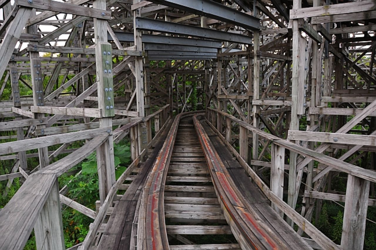 Given the potential dangers of climbing around abandoned amusement park structures, such as this roller coaster, security guards are now stationed at Nara Dreamland. Seidel says the park, an obvious ripoff of Disneyland, couldn't compete with the arrival of Universal Studios Japan in 2001, which is why it closed five years later.  