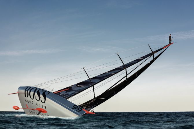 For the mastwalk, the fearless around-the-world sailor scaled and dived off his boat's 98-foot (30-meter) mast.