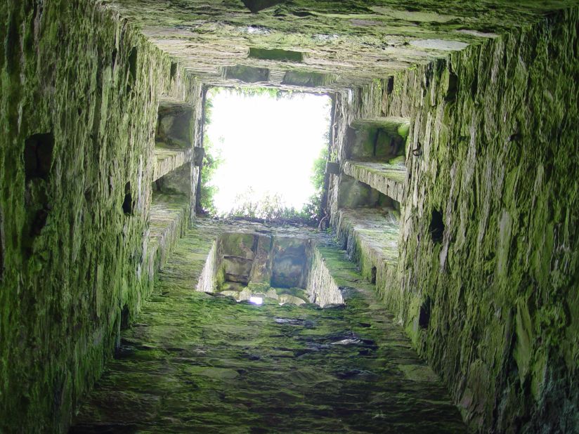 This is a look upward through an old chapel in the "Old Graveyard" at Cloghane on the Dingle Peninsula in County Kerry.