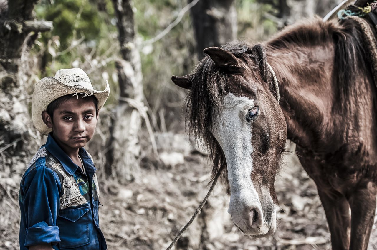 Many of former jockey Richard Dunwoody's pictures have an equine theme, including this of a boy and his blind pony in the countryside near Chimaltenango in Guatemala.