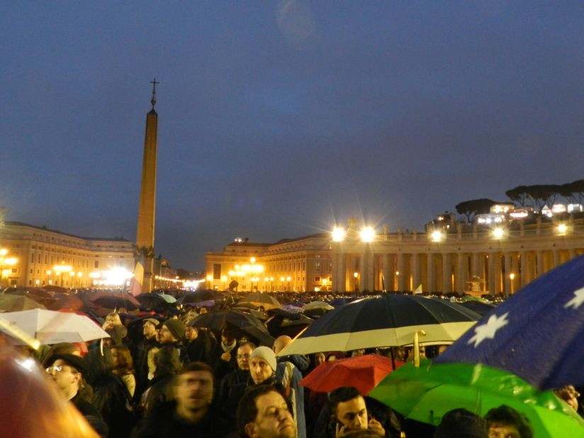 A crowd fills St. Peter's Square on the evening Francis was elected.