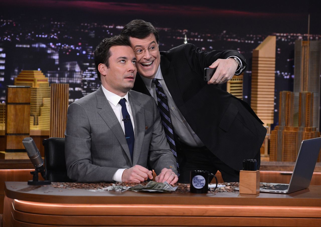 Colbert faces a changed talk-show landscape. Jimmy Fallon, left, has gotten off to a fast start as new "Tonight Show" host on NBC, and ABC's Jimmy Kimmel also has a strong fan base. 