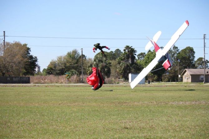 A small plane crashes after getting tangled with a skydiver in Mulberry, Florida, on Saturday, March 8. Neither the pilot nor the skydiver suffered serious injuries.