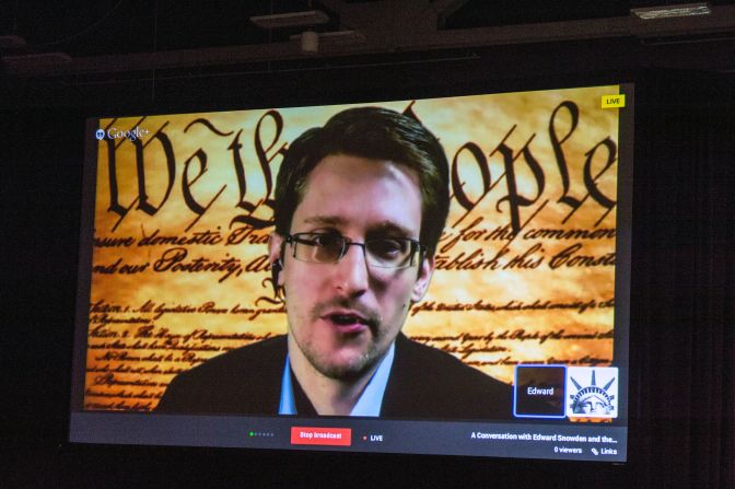 <a href="http://www.cnn.com/2014/03/10/tech/web/edward-snowden-sxsw/index.html">Edward Snowden speaks via teleconference</a> Monday, March 10, at the South by Southwest Interactive Festival in Austin, Texas. The event marked the first time the former National Security Agency contractor has directly addressed people in the United States since he fled the country with thousands of secret documents in June.
