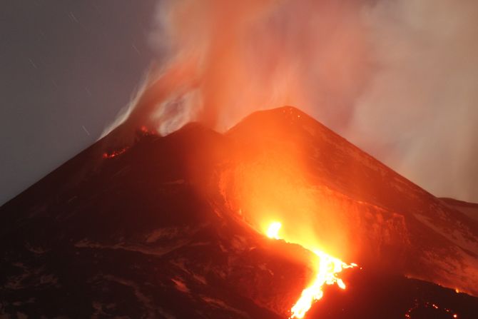 Lava streams down the side of Italy's Mount Etna on Thursday, March 13.