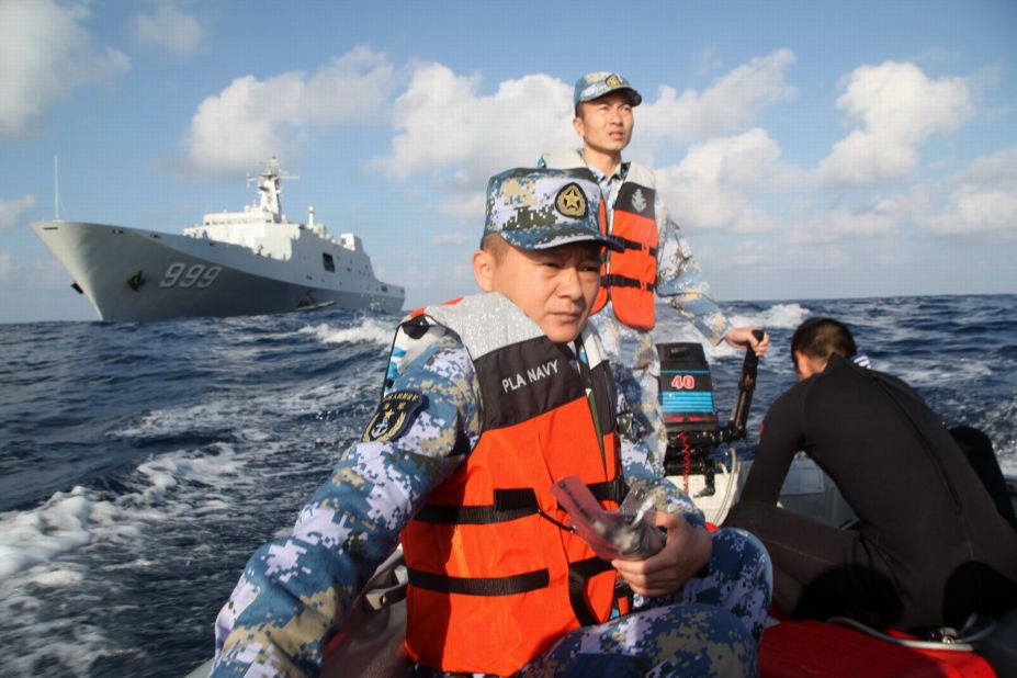 Members of the Chinese navy continue search operations on March 13, 2014. After starting in the sea between Malaysia and Vietnam, the plane's last confirmed location, search efforts expanded west into the Indian Ocean.