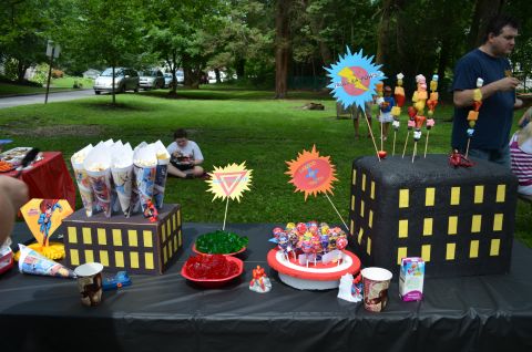 For Elyse's superhero themed 6th birthday party in July, all the decorations were made by hand and were inspired by hours of Pinterest scouring.