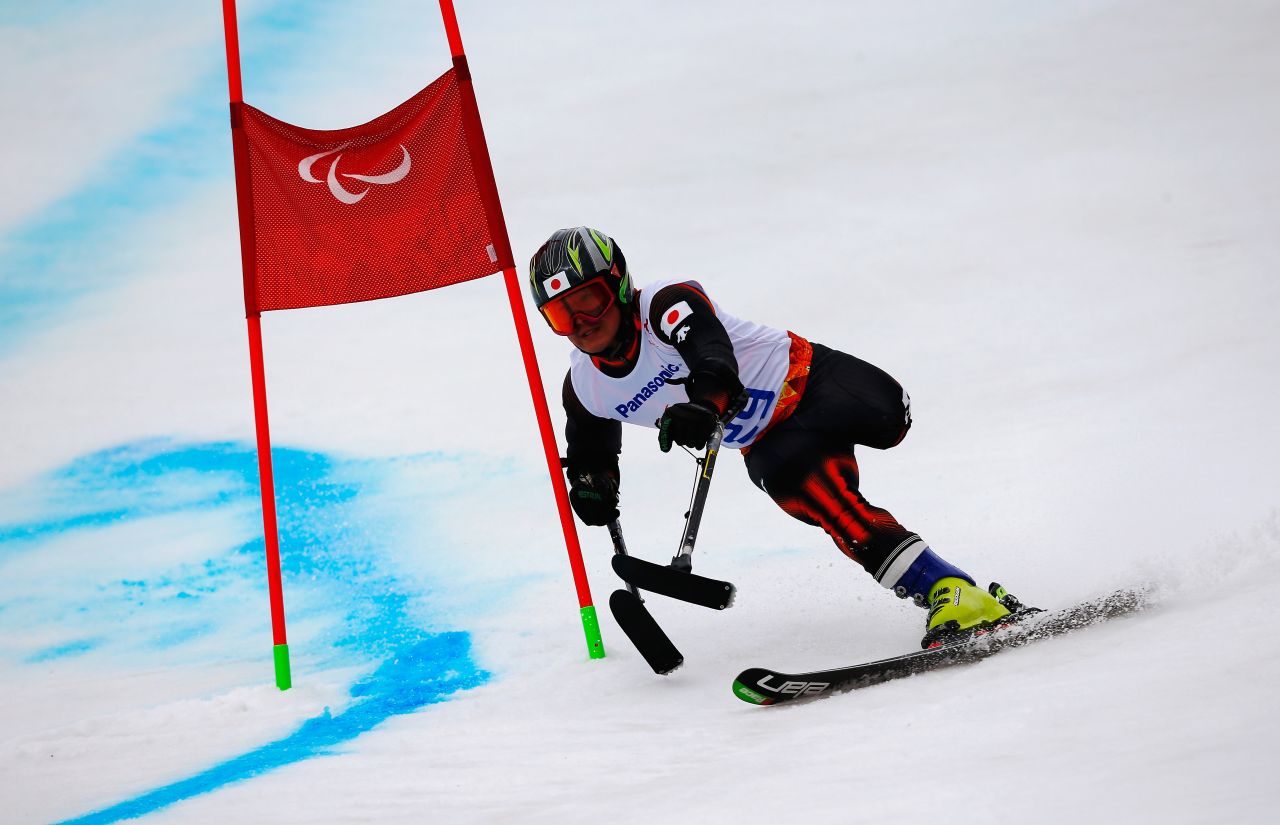 Hiraku Misawa of Japan competes in the men's giant slalom standing at the Sochi 2014 Paralympic Winter Games.
