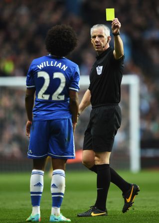 The match turned when referee Chris Foy showed a second yellow card to Chelsea midfielder Willian, who appeared to tug at the shirt of Fabian Delph -- Villa's subsequent match-winner with a delightful backheel flick in the 82nd minute.