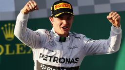 A jubilant Nico Rosberg celebrates his superb victory in the Australian Grand Prix at Albert Park in Melbourne.