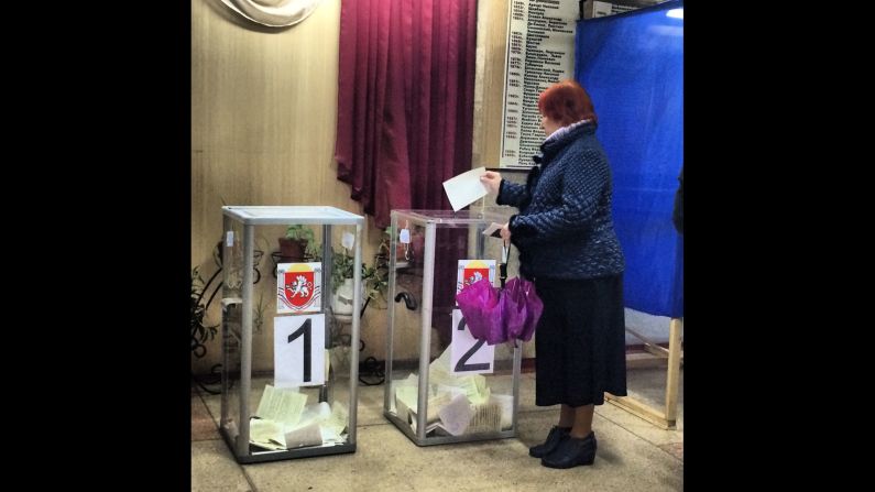 SIMFEROPOL, UKRAINE:   "Voting has started in Crimea (March 16). Steady stream of voters at this polling station in the center of Simferopol." - CNN's Dominique Van Heerden.  Follow Dominique on Instagram at <a href="https://trans.hiragana.jp/ruby/http://instagram.com/dominique_vh" target="_blank" target="_blank">instagram.com/dominique_vh</a>.