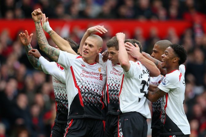 Liverpool took a 34th minute lead when Steven Gerrard fired home from the penalty spot. Luis Suarez won the spot kick following a handball by Rafael.