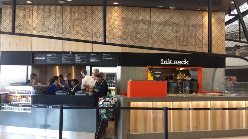 At LAX, ink.sack by Michael Voltaggio is a sandwich bar classic. Tiny crusty baguettes are stuffed with fillings like cold fried chicken, Spanish cured meats or a Viet-style banh mi with pork, from about $7. 