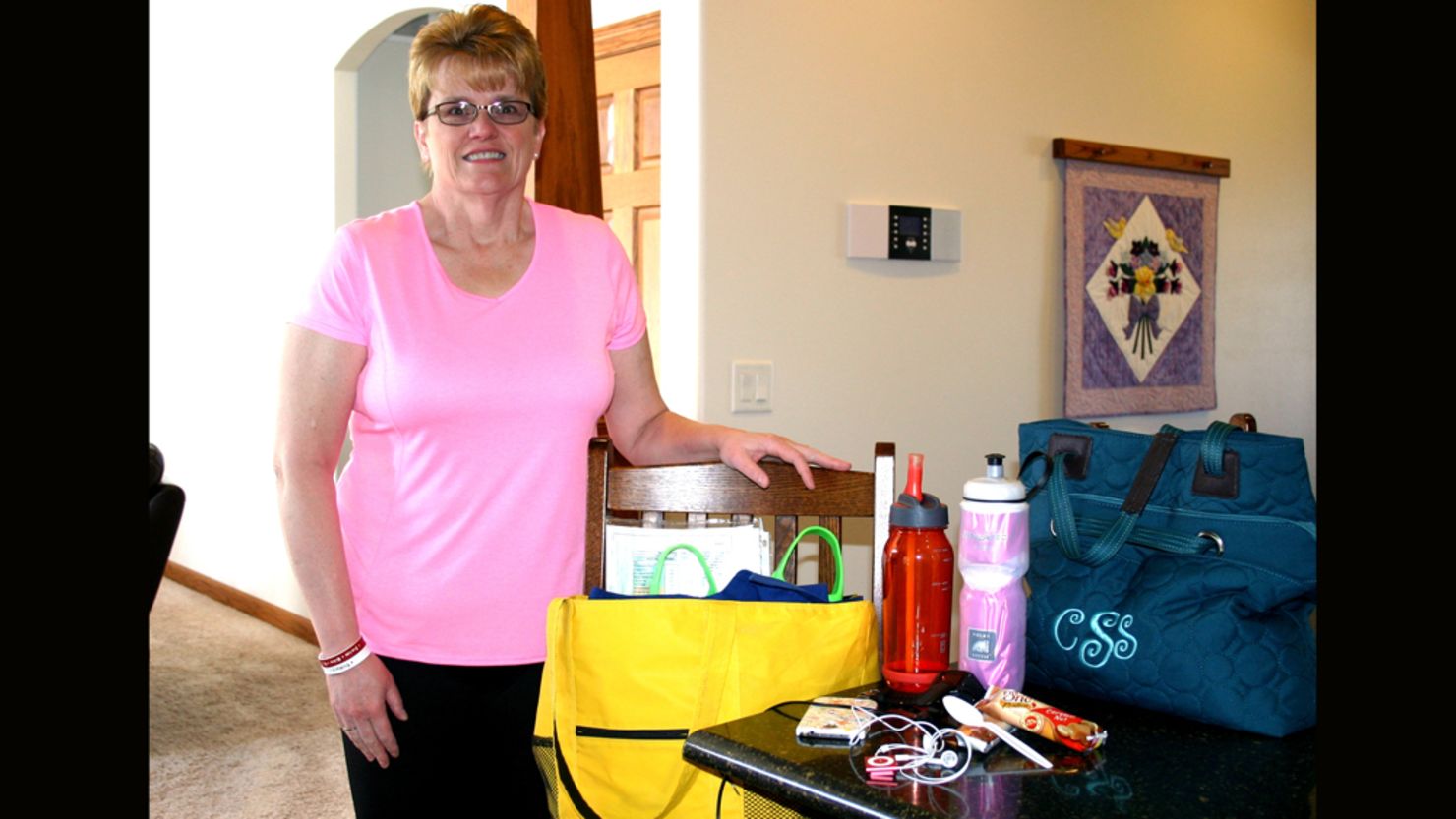 Connie Sievers packs a gym bag, healthy snacks and water the night before so early-morning rises will be painless as possible. 