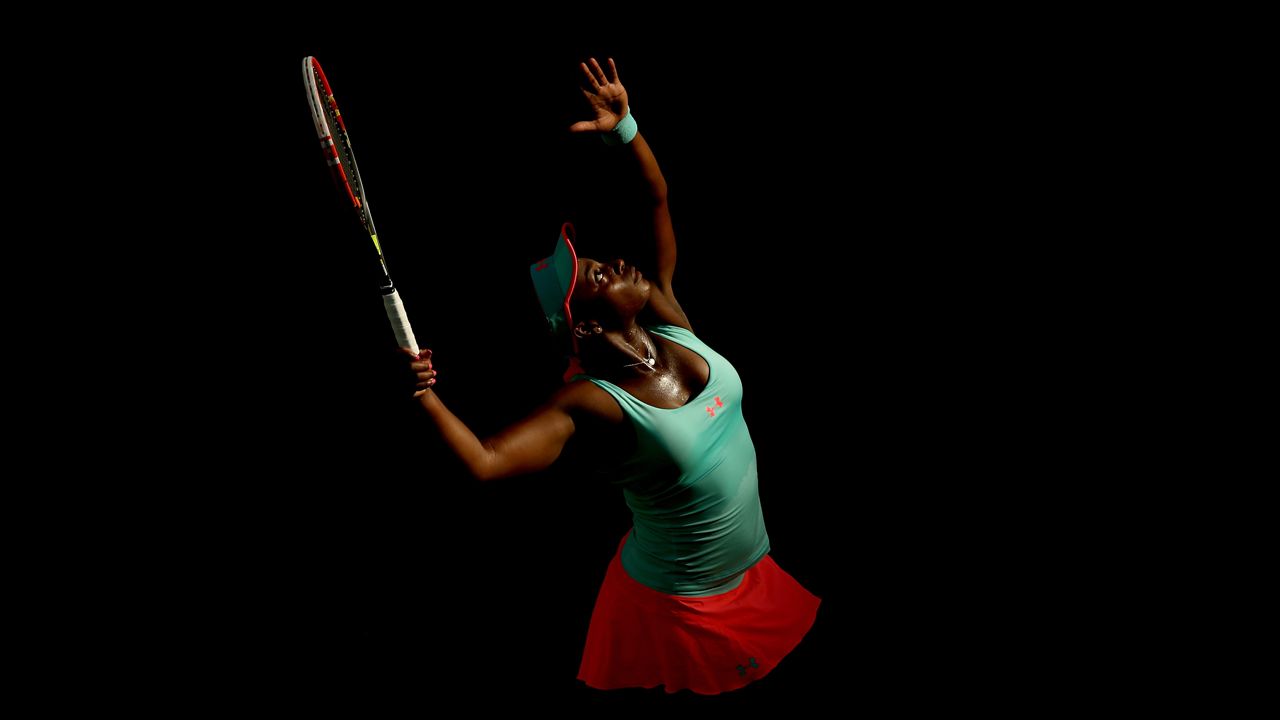 Sloane Stephens serves to Flavia Pennetta during the BNP Paribas Open in Indian Wells, California, on Thursday, March 13.