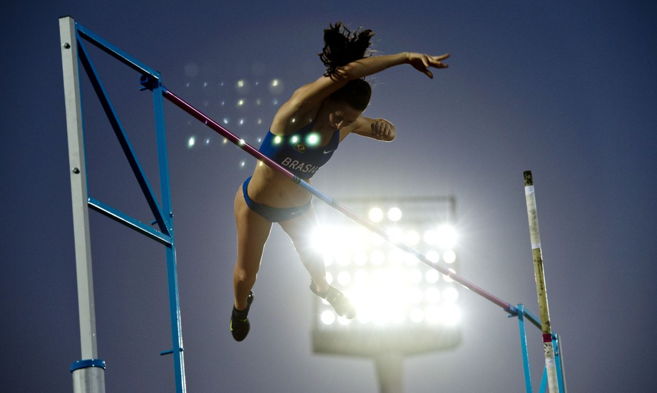 Fabiana De Almeida competes in the women's pole vault final Friday, March 14, at the South American Games in Santiago, Chile.