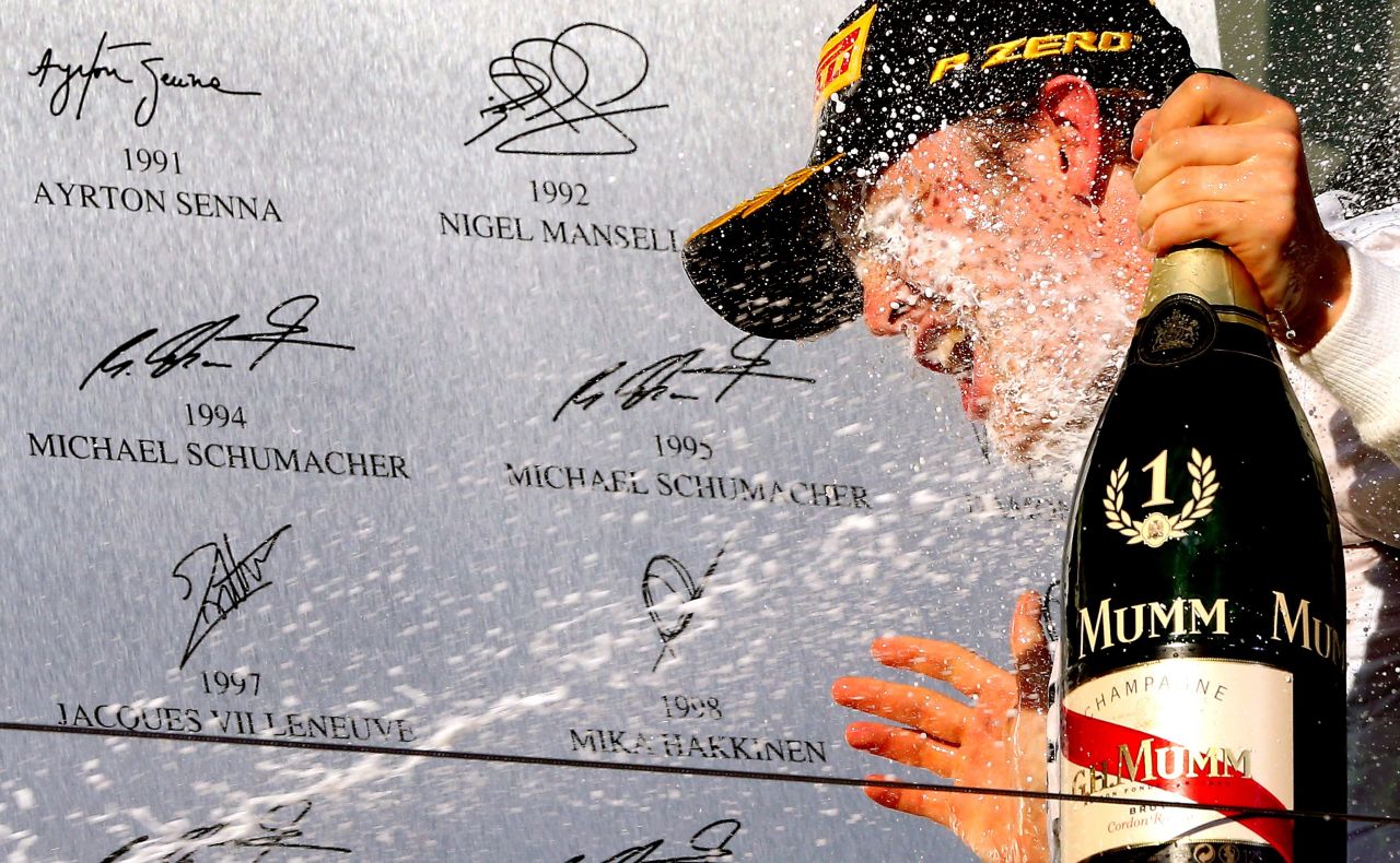Formula One driver Nico Rosberg celebrates on the podium after winning the Australian Grand Prix on Sunday, March 16.