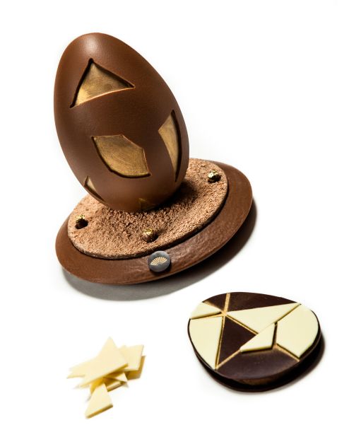 <a href="http://www.flickr.com/photos/illycaffe/8232448586/" target="_blank" target="_blank">Pierre Mathieu</a>, the head pastry chef at the Mandarin Oriental Paris, crafted 50 of these magical eggs using milk chocolate, white chocolate, praline peanut and gold decoration. Each egg required 90 minutes of work. Inspired by a Chinese tanagram puzzle, the lucky foodie can use seven pieces of white chocolate to form a shape on the egg's base. According to Mathieu: "This was a good way to combine the French knowledge we use to make chocolate with Mandarin Oriental's Asian heritage." Each egg costs around $95.