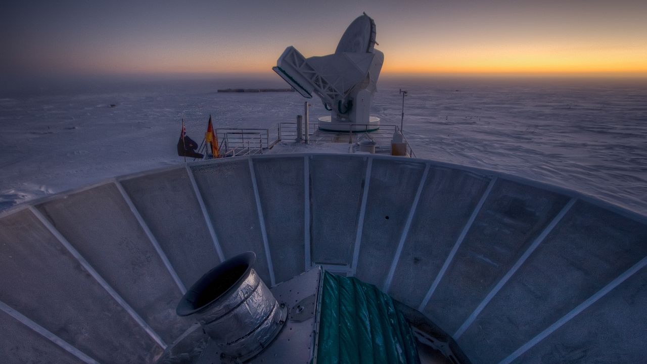 The BICEP2 telescope looks at polarization of light from 380,000 years after the Big Bang.