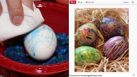 Pinterest fail: It turns out that Brockett is not an "egg-spert" when it comes to dying Easter eggs. "In an attempt to step outside the box last year, I read about using crayon bits and melting them onto the egg. The problem was, in order to have the ground crayons melt onto the egg, the egg needed to be hot ... not exactly a good idea with small fingers."