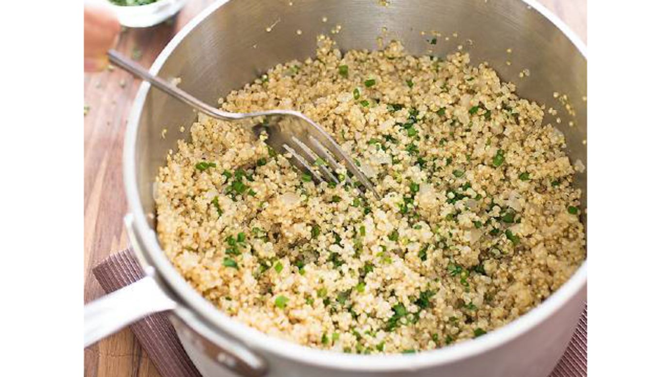 Quinoa is often served cold in salads, but a hot preparation in the manner of a pilaf is unexpected and incredibly delicious.
