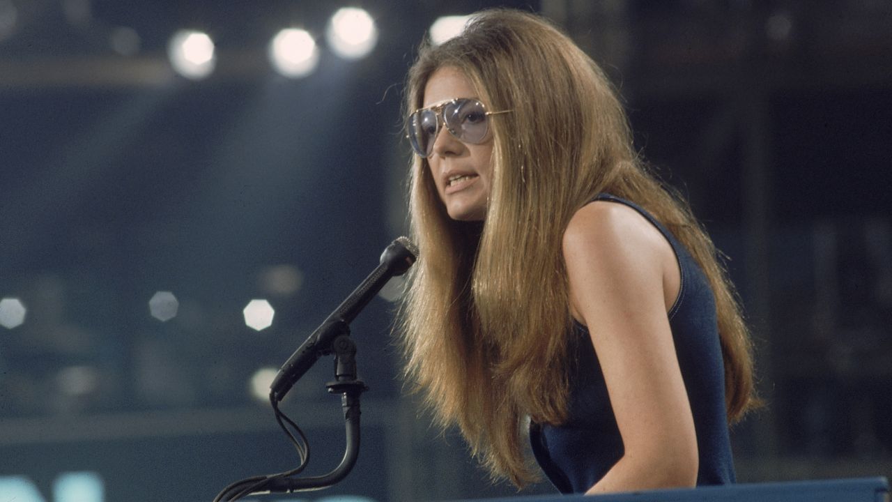 Steinem speaks at the 1972 Democratic National Convention in Miami, where she nominated Frances "Sissy" Farenthold for vice president. Steinem co-founded the National Women's Political Caucus, which works to increase the number of women in the political field.