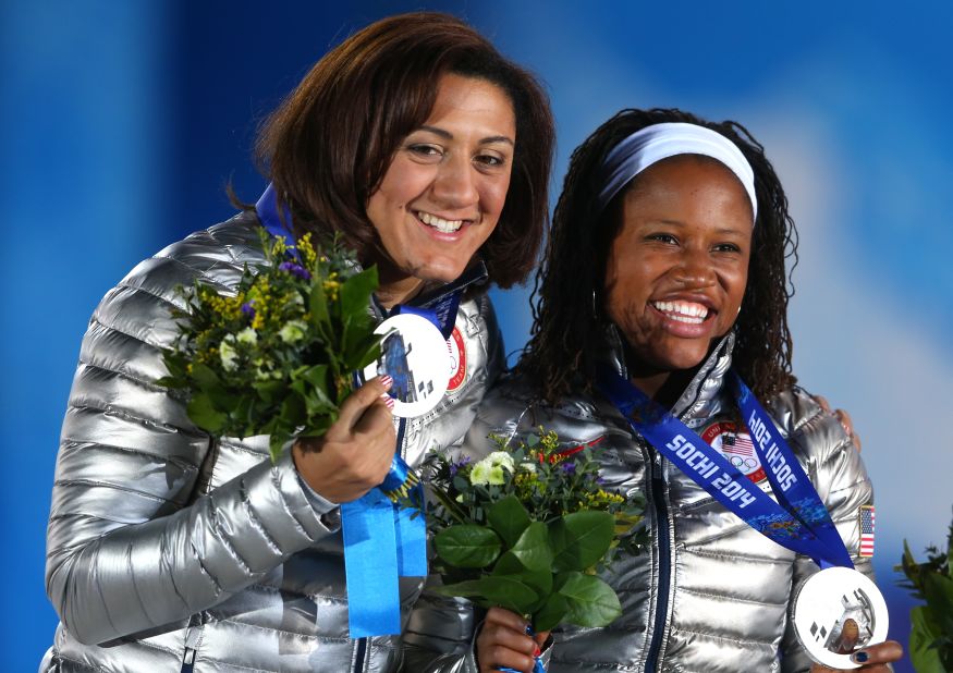 Meyers, pictured left with Williams, has been able to bounce back from her Russian disappointment by focusing on rugby and her upcoming wedding to fellow bobsledder Nic Taylor. 