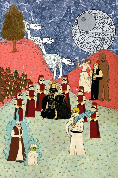 Turkish artist Murat Palta has recreated classic scenes from cult classic movies in the style of traditional Ottoman art. In his rendition of Star Wars, Darth Vader is a sultan.