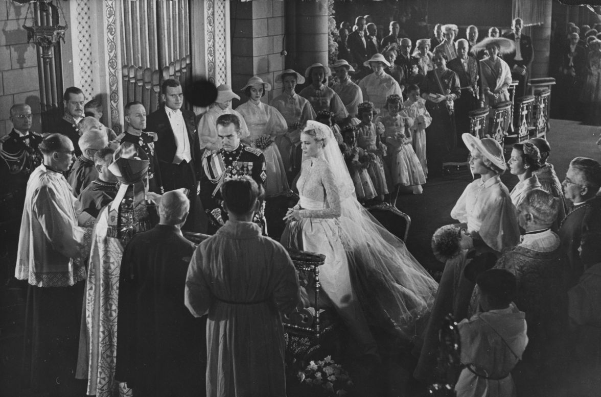 Prince Rainier III marries actress Grace Kelly in a cathedral in Monaco on April 19, 1956.