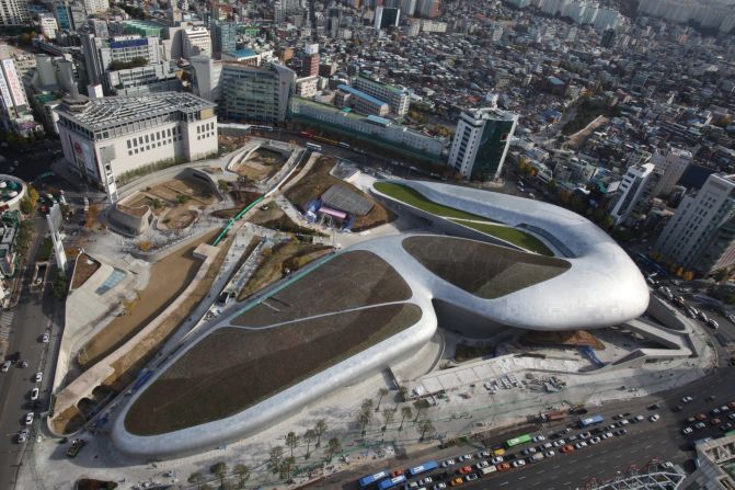 Known for her futuristic, spaceship-like work, "starchitect" Zaha Hadid is behind the design of the Dongdaemun Design Plaza, Seoul's newest landmark. 