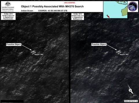 Satellite imagery provided by the Australian Maritime Safety Authority on March 20, 2014, showed debris in the southern Indian Ocean that could have been from Flight 370. The announcement by Australian officials raised hopes of a breakthrough in the frustrating search.