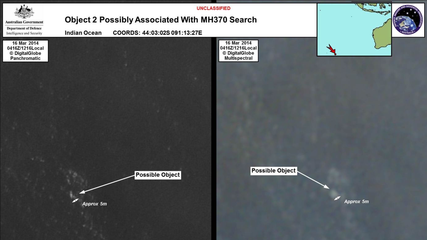 Another satellite shot provided by the Australian Maritime Safety Authority shows possible debris from the flight.