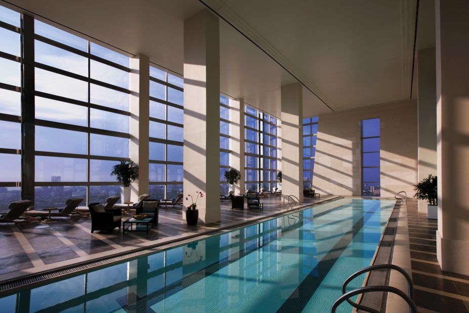 An 80-foot indoor lap pool is part of the Immersion spa at The Water Club at Borgata in Atlantic City, New Jersey.