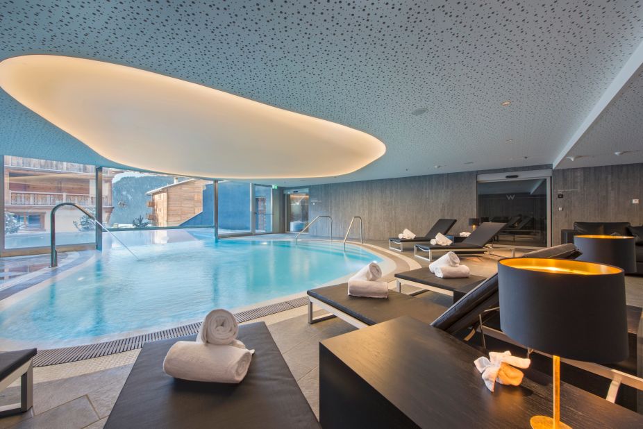 W Verbier's indoor-outdoor pool looks out onto the Swiss Alps.