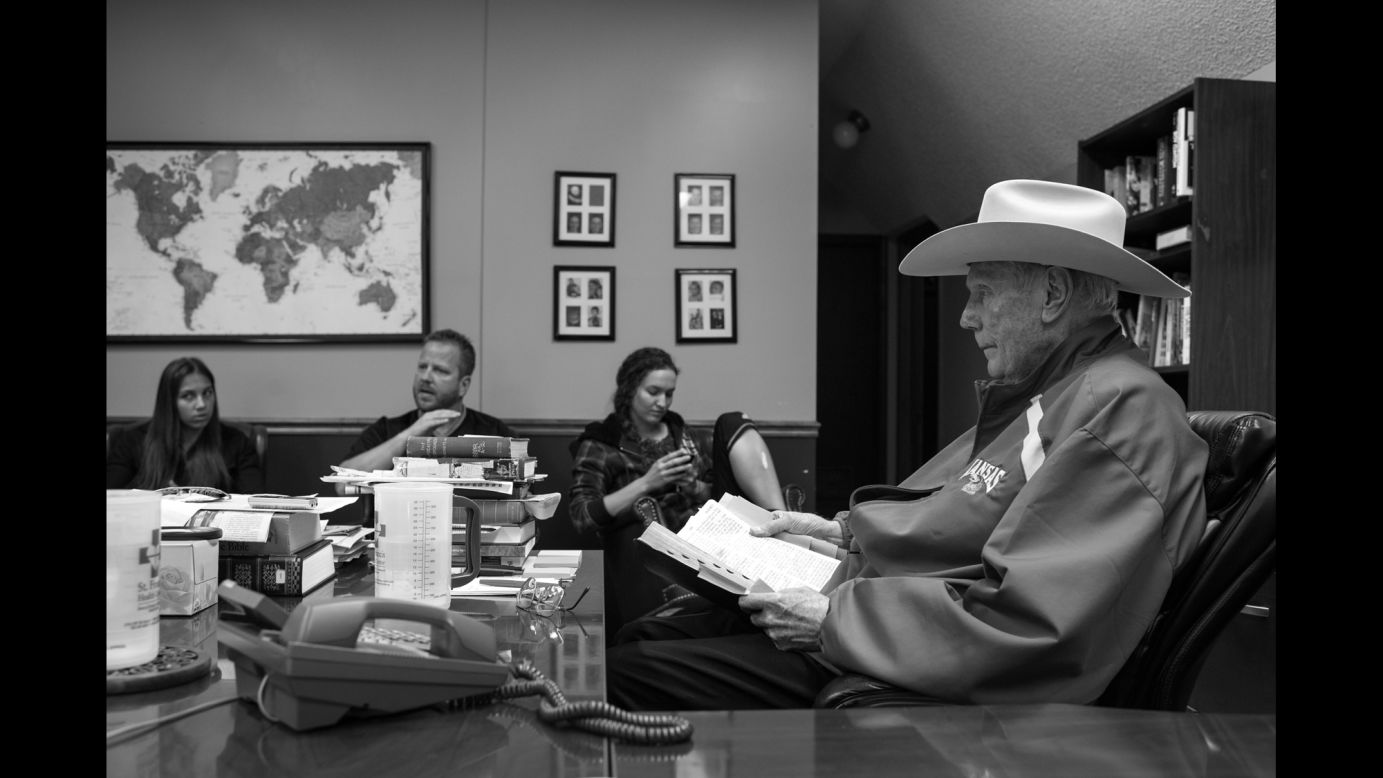 Photojournalist Anthony S. Karen gained rare access to the Westboro Baptist Church in 2008 and 2011. Here Pastor Fred Phelps is seen in his home office in 2011. Phelps founded the Phelps Chartered Law Firm in 1964 and had several notable civil rights cases. He was disbarred in Kansas in 1979.